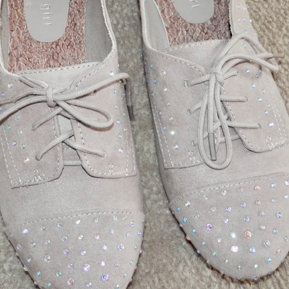 Madden Girl Size 8 Shoes Round Toe Ballet Flats Glittery Studded Bling TAN * - Picture 2 of 6